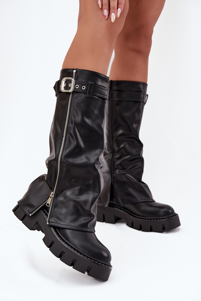 Bottes isolantes avec col retourné boucle et fermeture éclair argentée Noires Armena