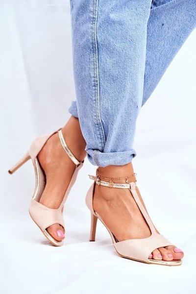 S.Barski 280-58 Beige-Goldene Stiletto-Sandalen