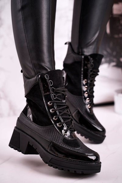 Stiefel Workers Fleece-gefüttert Schwarz Print Animal Helena