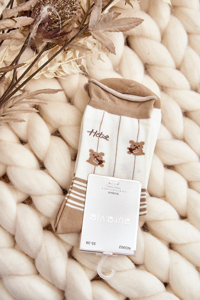 Damen gemusterte Socken in Beige-Weiß