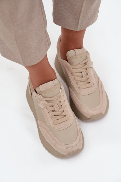 Leder Damen Sneaker auf Plattform Artiker 55C0021 beige