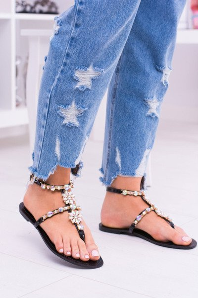 Lu Boo Black Women's Zirconia Venice Sandals