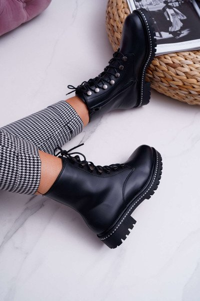 Bottes Femme Talon Plat Glan Haut Noir Buena
