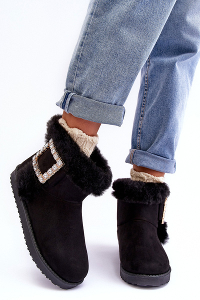 Bottines De Neige À Lacets Doublées En Fausse Fourrure Noir Dulca
