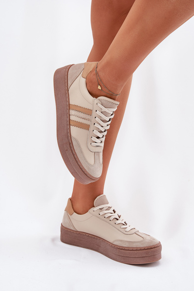 Baskets En Cuir Pour Femmes Sur Plateforme Zazoo N1234 Beige