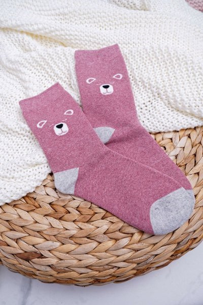 Damen Socken Warm Pink mit Teddybär