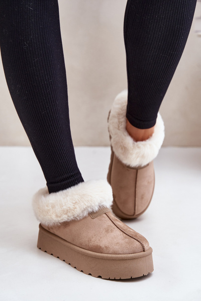 Bottes De Neige À Tige Basse Avec Fourrure Sur Plateforme Eco Daim Beige Foncé Neathoria