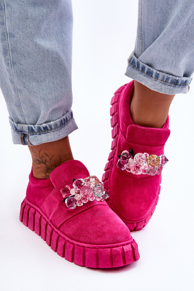 Fashionable Slip-on Sports Shoes with Decoration Fuchsia Desire