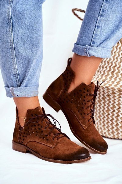 Bottines Femme Talon Plat Cuir Camel Low Meridan