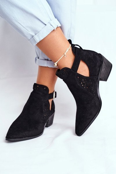 Bottines À Talons En Daim Avec Boucle Noir Esen