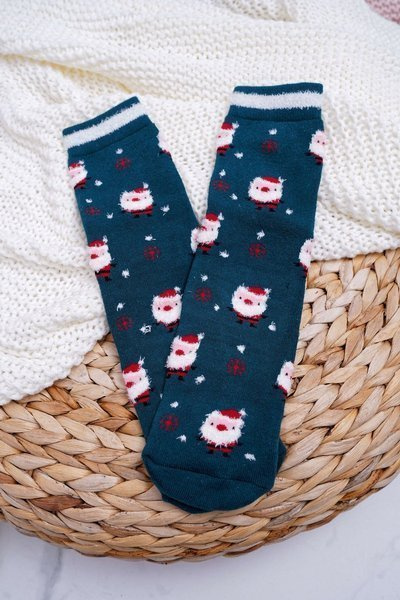 Chaussettes De Noël Pour Femmes Antidérapantes Vertes Avec Père Noël