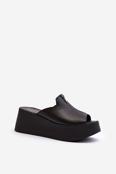 Zazoo 2916 Claquettes pour femmes sur plateforme épaisse avec fermeture éclair Noir