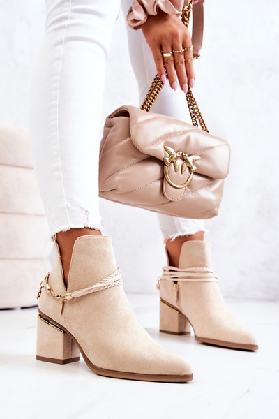 Wildleder Cowboy Stiefel mit Riemen Beige Inessa