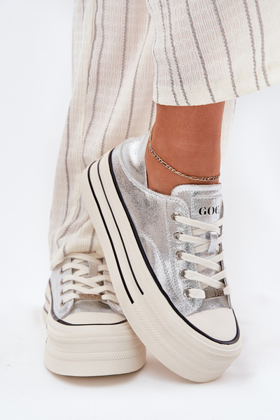 Damen Leder Sneakers Auf Plattform GOE RR2N4108 Silber