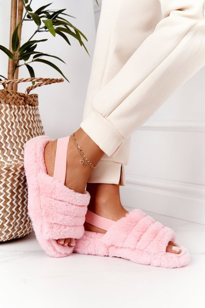 Pantoufles En Fourrure Sur La Plateforme Flocon De Neige Rose Clair