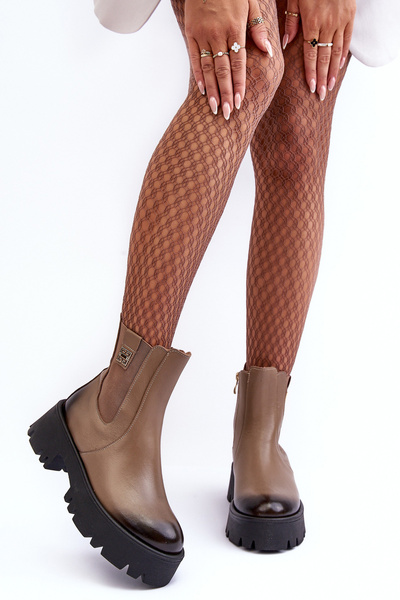 Lederstiefel Chelsea auf massiver Plattform Beige Lisencca