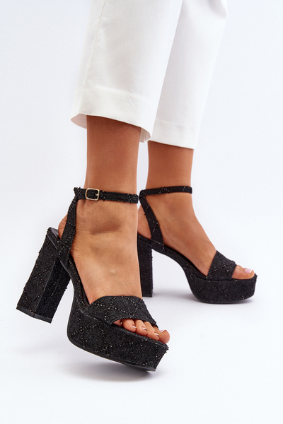 Sandales Jeans Noires à Talon Acrana