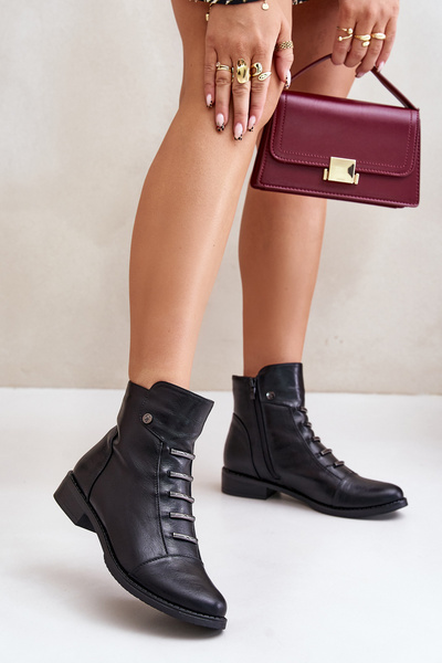 Gefütterte Damenstiefel mit flachem Absatz Schwarz Labise