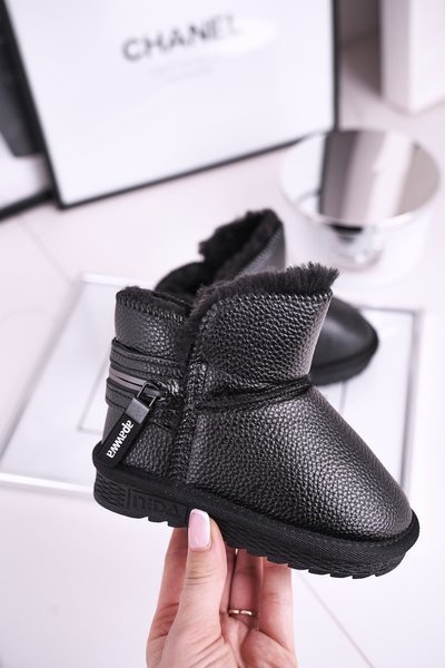 Warme Kinderstiefel Schneestiefel Schwarz Let It Snow