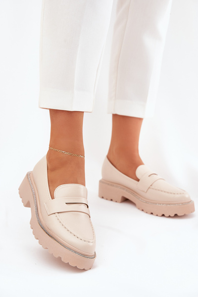Mocassins Femme Cuir Écologique Avec Strass Beige Wilamla
