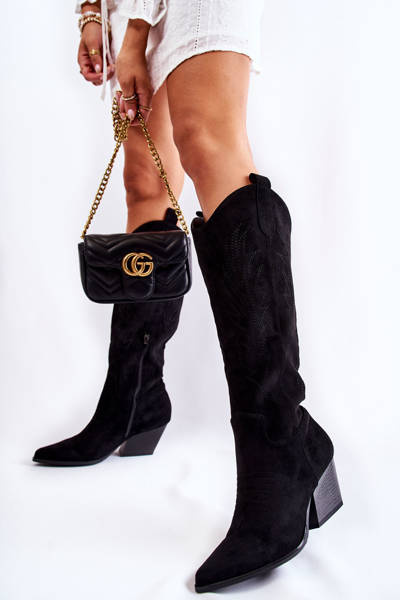 Bottes Santiags En Daim Foncé Avec Surpiqûres Noir Beverly