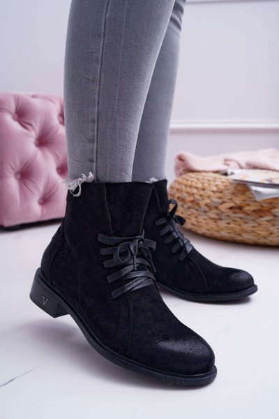 Women's Flat Heel Booties Workers Schwarz Teref