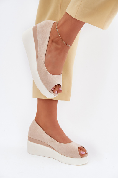 Damen Sandalen Auf Keil Aus Eko Wildleder Hellbeige Velira