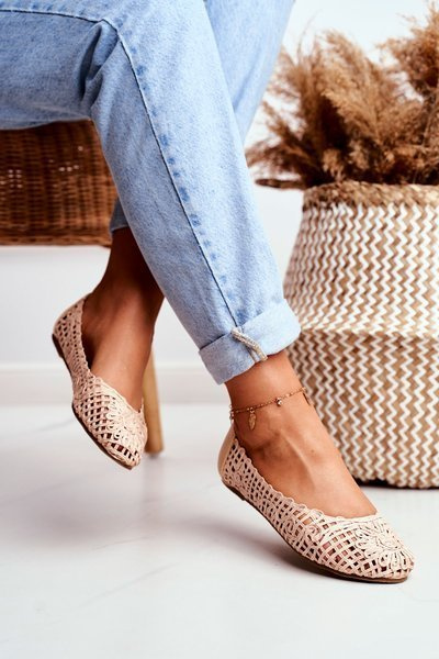 Lu Boo Ballerinas pentru femei Beige Openwork împletit