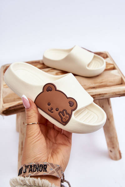 Light Foam Slides With Teddy Bear White Todi