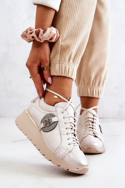 Pantofi sport din piele pe Wedge Maciejka 05492-04 Beige