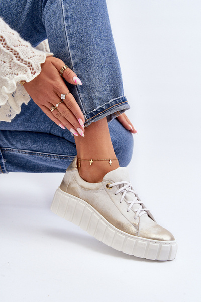 Zazoo 2919 Mocassins Femme En Cuir Sur Semelle Épaisse Doré