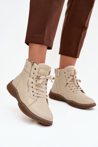 Women's Ankle Boots Lined with Faux Fur Beige Ulverina