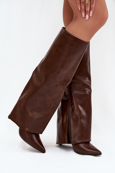 Wärmende Stiefel Mit Hohem Absatz Und Umgeschlagenem Schaft Schokolade Tamonia