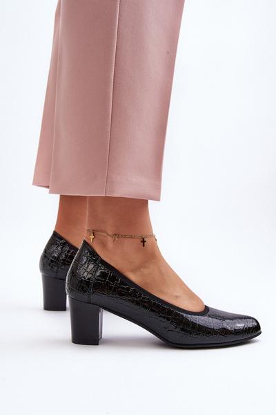 Escarpins En Cuir Verni Embossé Noir Cynania