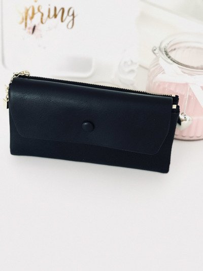 Grand portefeuille noir pour femme avec porte-clés coeur