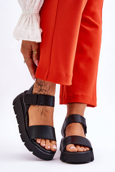 Damen-Leder-Plateau-Sandalen Schwarz Katte