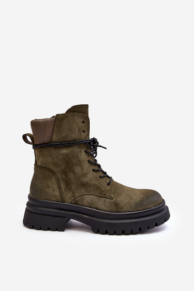 Damenstiefel Trapper auf dicker Sohle Dunkelgrün Narelona