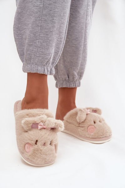 Chaussons pour femmes en fourrure avec oreilles et nœud beige Corayne