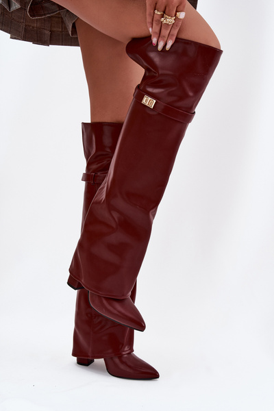 Isolierte Stiefel mit umgeschlagener Schaft über dem Knie Absatz Säule Bordeaux Serelle
