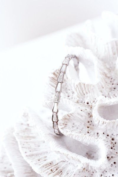 Steel Bracelet with Cubic Zirconia And Pearl Silver