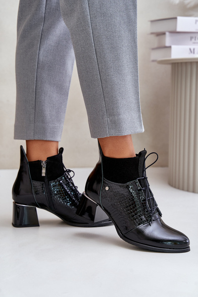 Zazoo 60503 Bottines à talons en cuir isolées Noir