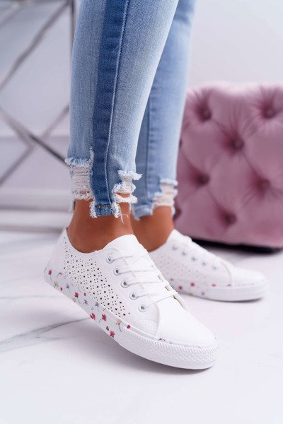 Damen Floral Openwork Sneakers Weiß Loriann