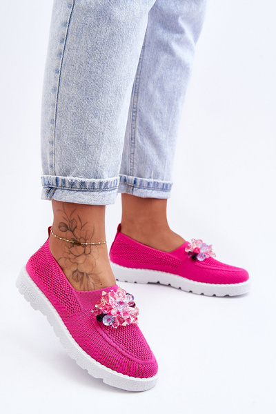Baskets à enfiler pour femmes avec pierres Fuchsia Simple