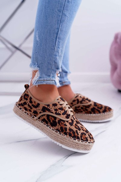 Espadrilles női fűzős velúr Leopard MyShoes