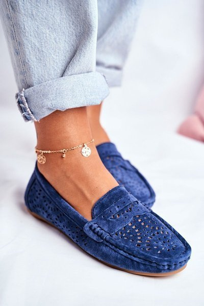 Damen Wildleder durchbrochene Mokassins S.Barski Marineblau