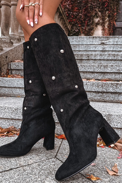 Bottes pour femmes isolantes à talon avec détails décoratifs noires Lucinda