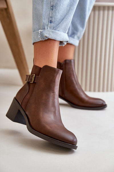 Damen gefütterte Stiefeletten mit Schnalle Braun Nevillira
