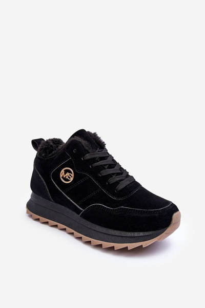 Gefütterte Leder-Sneakers Mit Plateausohle Schwarze Adite