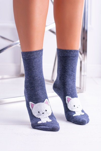 Damen Socken Marineblau mit Pussycat
