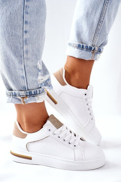 Sportliche Plateau Turnschuhe Schuhe Weiß und Beige Lola
